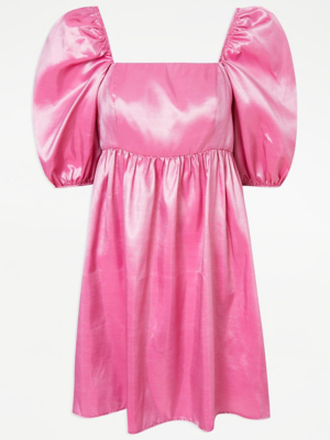 G21 Pink Short Puff Sleeve Mini Dress ...